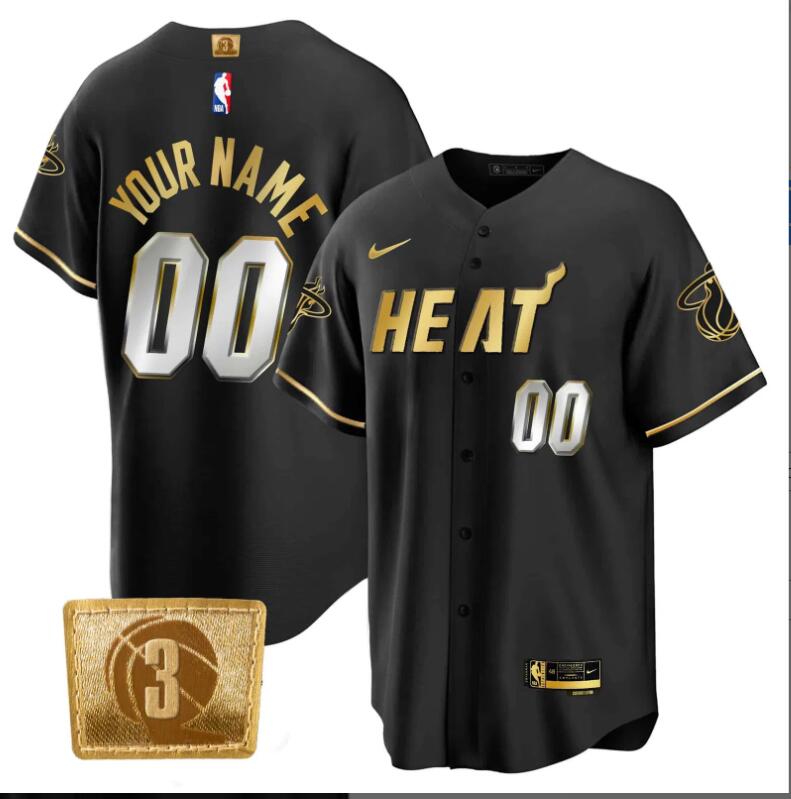 Men Miami Heat 3 Time Champions Patch Baseball Custom black NBA Jersey